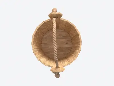 Old Wooden Bucket with Rope Handle 3D model