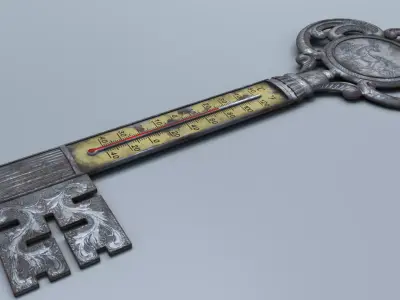 Antique Room Thermometer Iron Rust 3D model