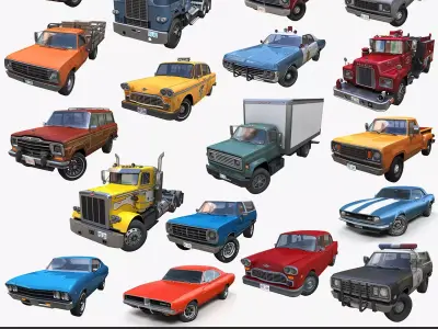 70s traffic cars collection 3D Model Pack