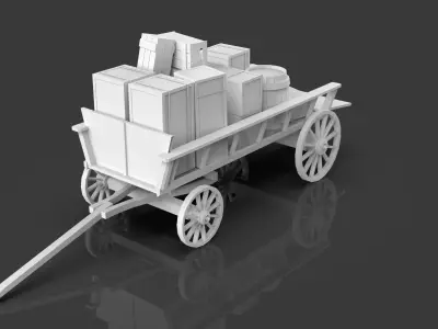 Low Poly Medieval Wagon With Crates - Untextured  Low-poly 3D model