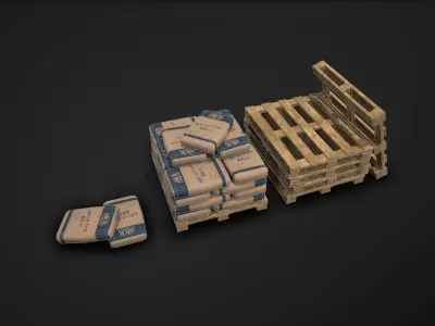 Cement Euro Palette Props Pack Game Ready Low-poly 3D model