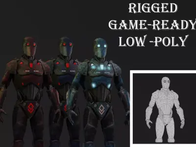 Cyber Hunter Robot Game-Ready Rigged Mech Unit Low-poly 3D model