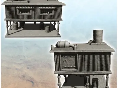 Post-apocalyptic house on stilts with product drums -7- 3D print model