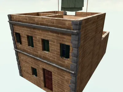 Old High-Quality 3D Colonial House Low-poly 3D model 5