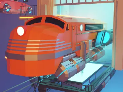 Cartoon Cloud Train Station scene  3D model