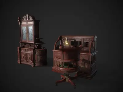 Antique Furnitures Low-poly 3D model