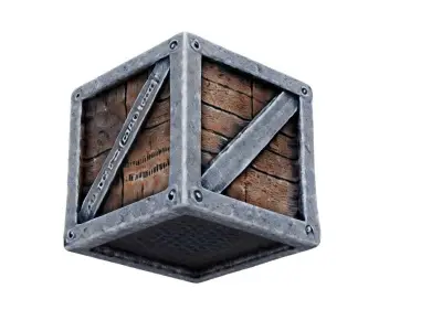 Rustic Industrial Metal and Wood Crate 3D model