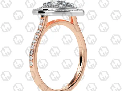 Ring 207 Pear Shape Cathedral Double Halo pave set with Gems 3D print model