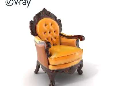 Vintage Ornate Velvet Upholstered Wooden Chair model pack Low-poly 3D model