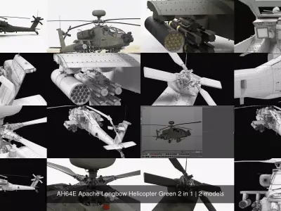 AH64E Apache Longbow Helicopter Green 2 in 1 3D Model Pack