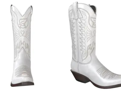 White Western Boots 3D model