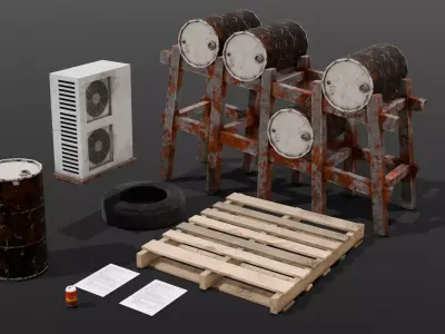 Industrial Props 3D Model  Low-poly 3D model