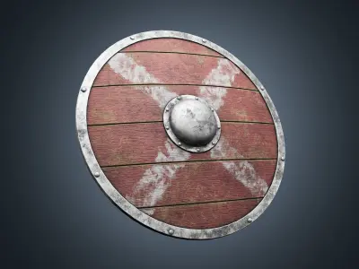 Slavic round wooden shield Low-poly 3D model