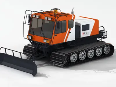 Snowcat 2 orange and snow plow 3D model