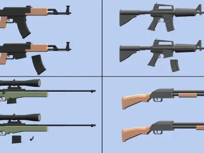 Lowpoly Guns Pack - Lowpoly Weapons -  Lowpoly Cartoon Guns Low-poly 3D model