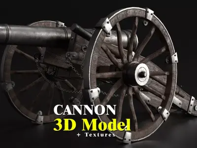 Vintage Cannon - 3D Model  and Textures Low-poly 3D model