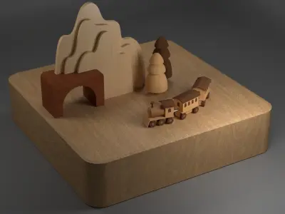 Wooden Train Music Box Low-poly 3D model