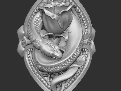 antique rose ring with 3d snake 3d printable model STL 3D print model