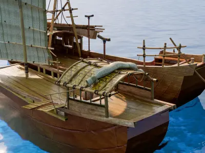Wooden boat Low-poly 3D model 2