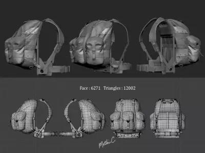 Military Backpack  Game Ready 3D Model Lowpoly ALICE PACK Low-poly 3D model
