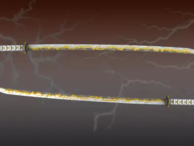 Demon Slayer Zenitsu Agatsuma Nichrin Sword Low-poly 3D model