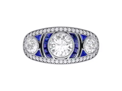 3 Stone Art Deco Ring 3D print model 2