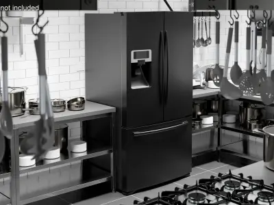Family Size Fridge With Freezer Drawer Black 3D model