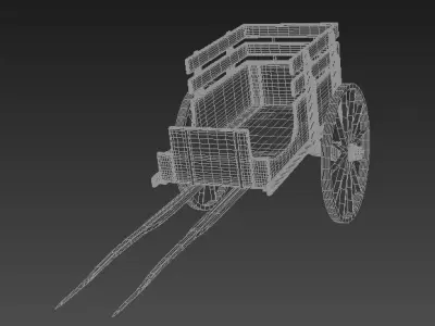 handcart wooden cart with wheels Low-poly 3D model