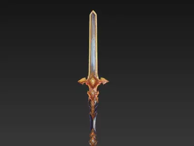 Stylized Fantasy Sword 3D-Golden Ornamental Weapon 3D model