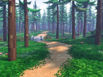 Cartoon Forest Scene 3D model get