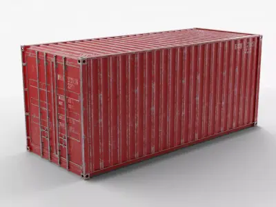 20Ft Cargo Container - Red - Dirty 3D model
