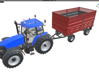 Case IH MXM Tractor 190 and Dump Trailer Low-poly 3D model