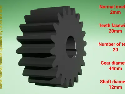 Cylindrical gear - paired - z20 m2 D44 d12 3D print model