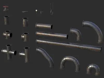 Old Metallic Pipes Low-poly 3D model