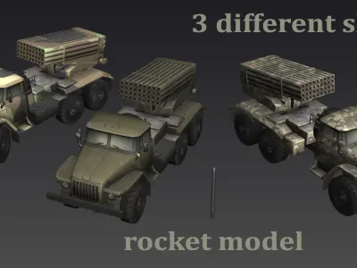 BM-21 military rocket launcher Low-poly 3D model