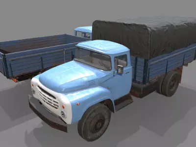 Low poly Zil-130 truck with tarp on top Low-poly 3D model