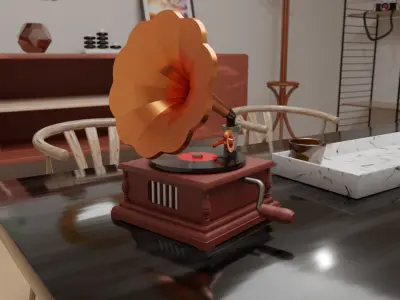 Vintage Gramaphone Realistic Model Low-poly 3D model