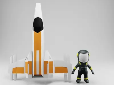 Astronaut character wearing helmet Low-poly 3D model