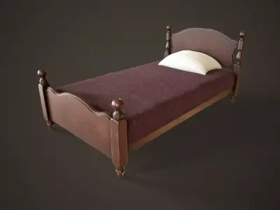 Vintage classic single bed Low-poly 3D model