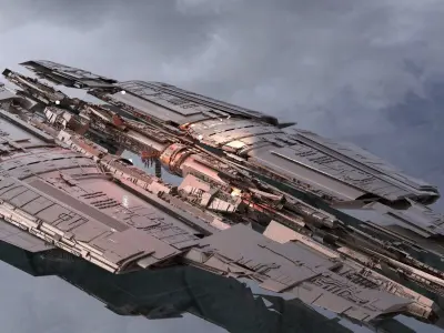 Science fiction landing pad with jet systems launch 3D model
