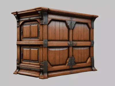 Wooden cabinet Medieval Furniture interior decor Low-poly 3D model