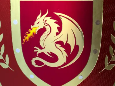 Red Stylized Fantasy Dragon Shield Low Poly PBR 3D Model Low-poly 3D model