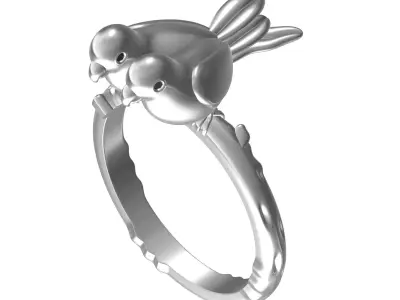 Antique Parrot Couple Ring 3D print model