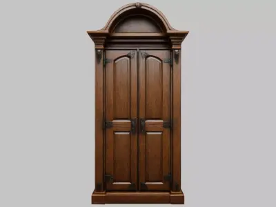 tall wooden closet medieval furniture Low-poly 3D model