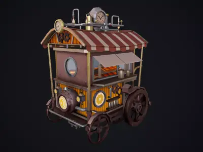 Steampunk Food Cart Low-poly 3D model