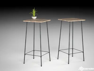 French post industrial style wood and steel table 3D model