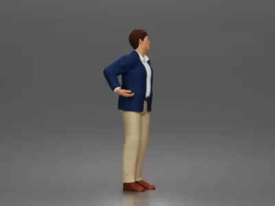 Businessman Character Standing Pose in Casual Suit and Shoes 3D print model