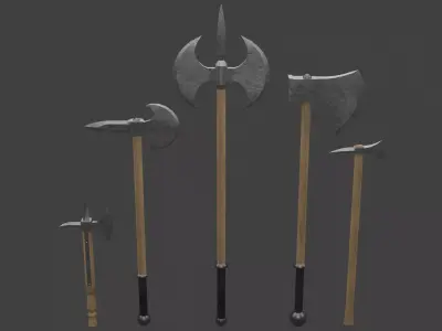 Set of Five Battle Axes Low-poly 3D model