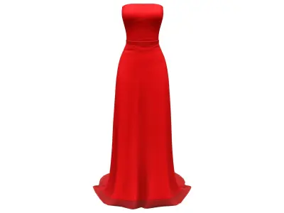 Elegant Long Red Gown Dress With Train Low-poly 3D model