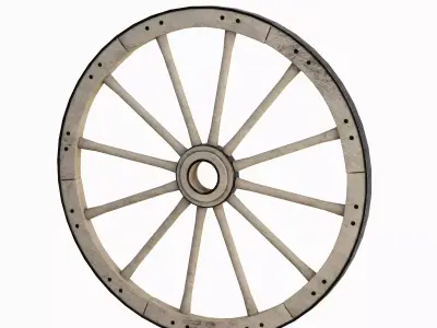 Vintage Wood Wheel Set Low-poly 3D model
